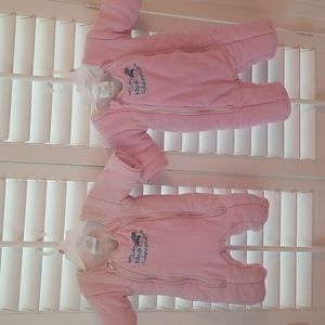Two PINK Baby Merlins Magic Sleep Suit